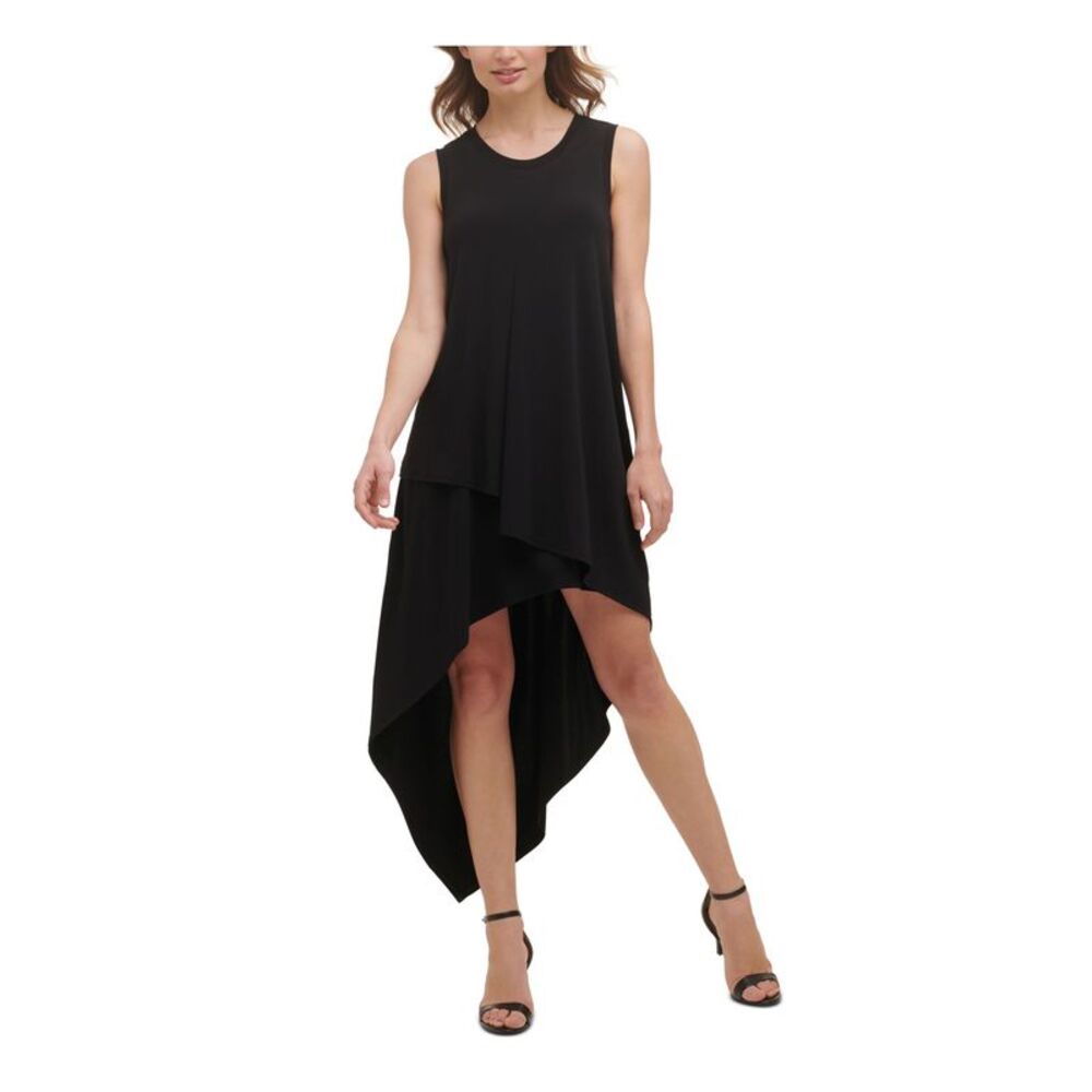 NWT KENSIE DRESSES Womens Hi-Lo Maxi Dress Black Jersey Sleeveless Juniors S